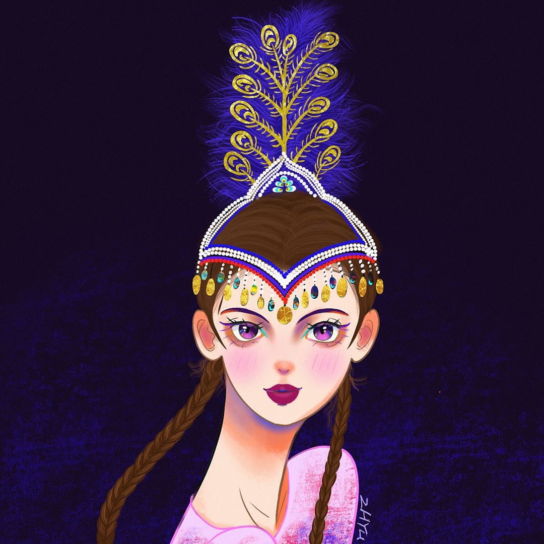 新疆民族女孩头像插画