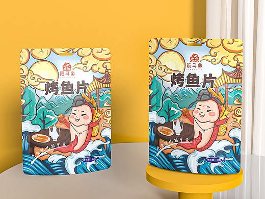 平面-包装烤鱼片国潮插画自封袋包装