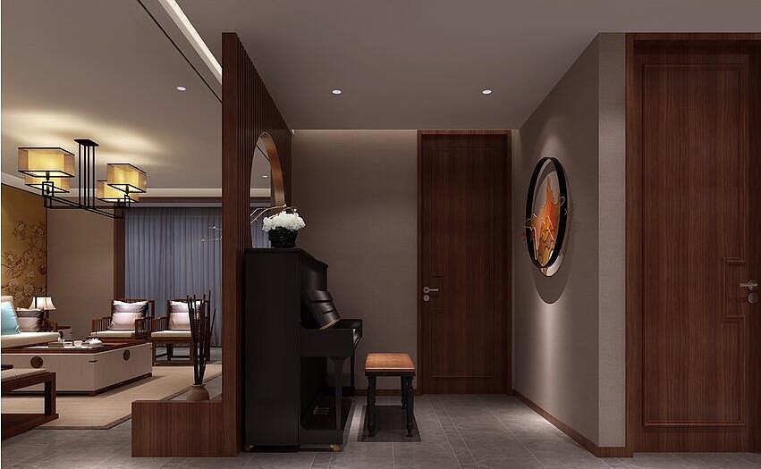 永恒理想世界装修效果图150平新中式风格三室两厅设计--玄关