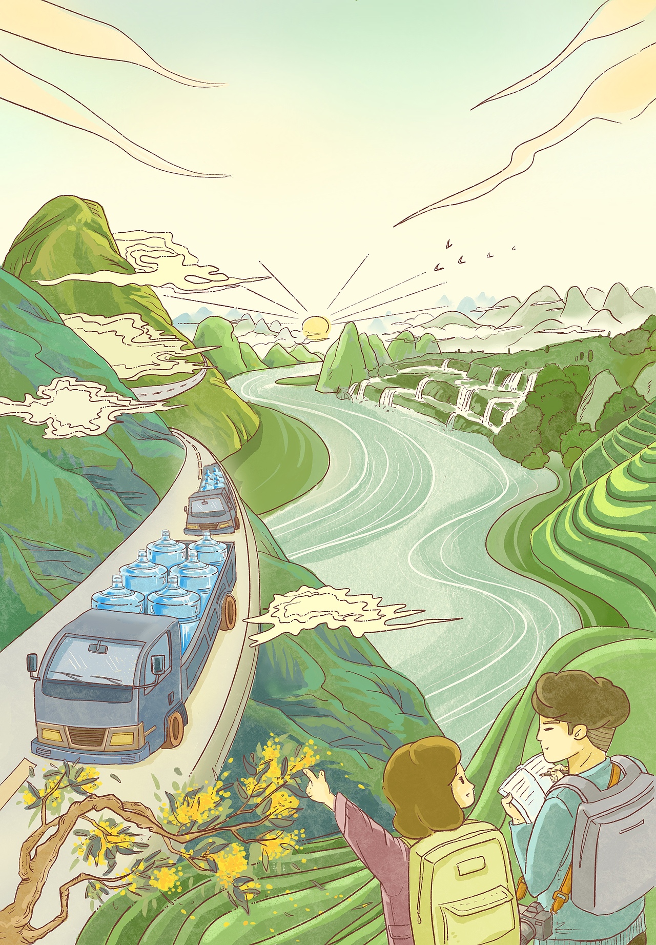 广西好水插画（图ZMjg3NTM0NjI0） - 新锐潮流插画 - 站酷设计师哒哒DF原创素材 - 站酷ZCOOL