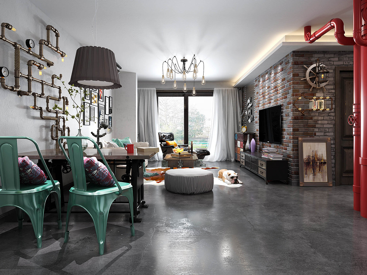 1992工业风客餐厅（图ZMTQyNTkwOTQw） - 家装设计 - 站酷设计师原来是雪儿呀原创素材 - 站酷ZCOOL