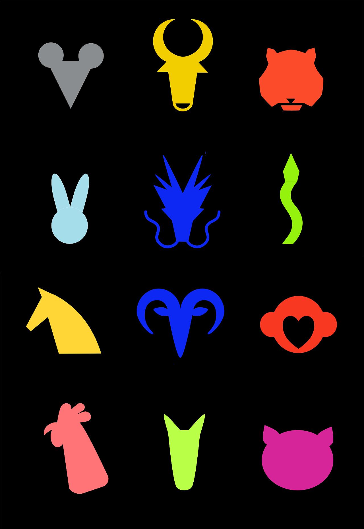 十二乾坤12生肖扁平化中国红文创平面设计