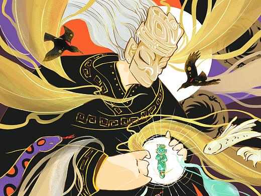 古蜀之光  五彩神鸟 三星堆祭祀文化金沙太阳神鸟插画 