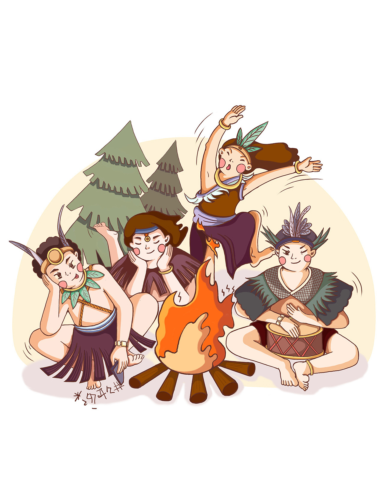 只挑选了其中的几张比较满意的图 这四张分别讲的是原始部落的聚会