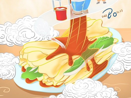 抽屉肠粉包装插画