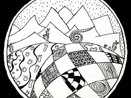 黑白条纹插画点线面禅绕画线描