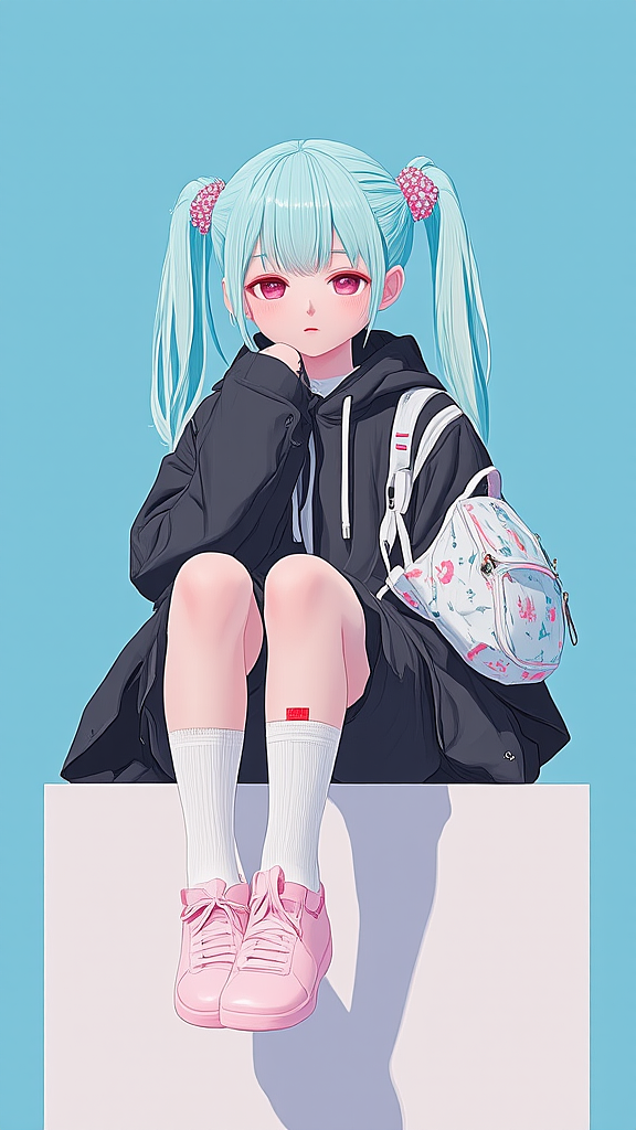 卡通青春女生绘画 二次元