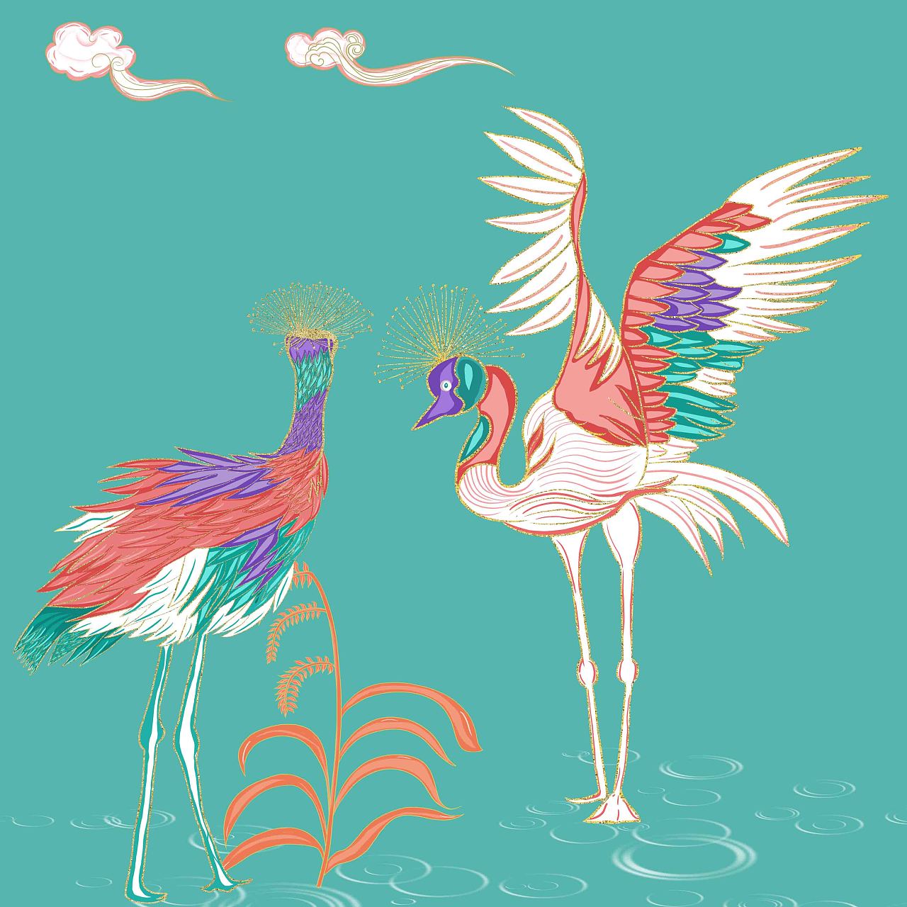 两只鸟儿-新国风文创产品图案设计