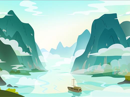 古诗场景-Q版诗人-天门山-西湖-登鹳雀楼-洞庭湖-古风