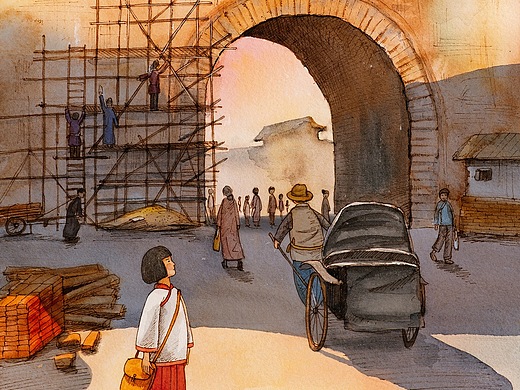 《城南旧事》水彩插图