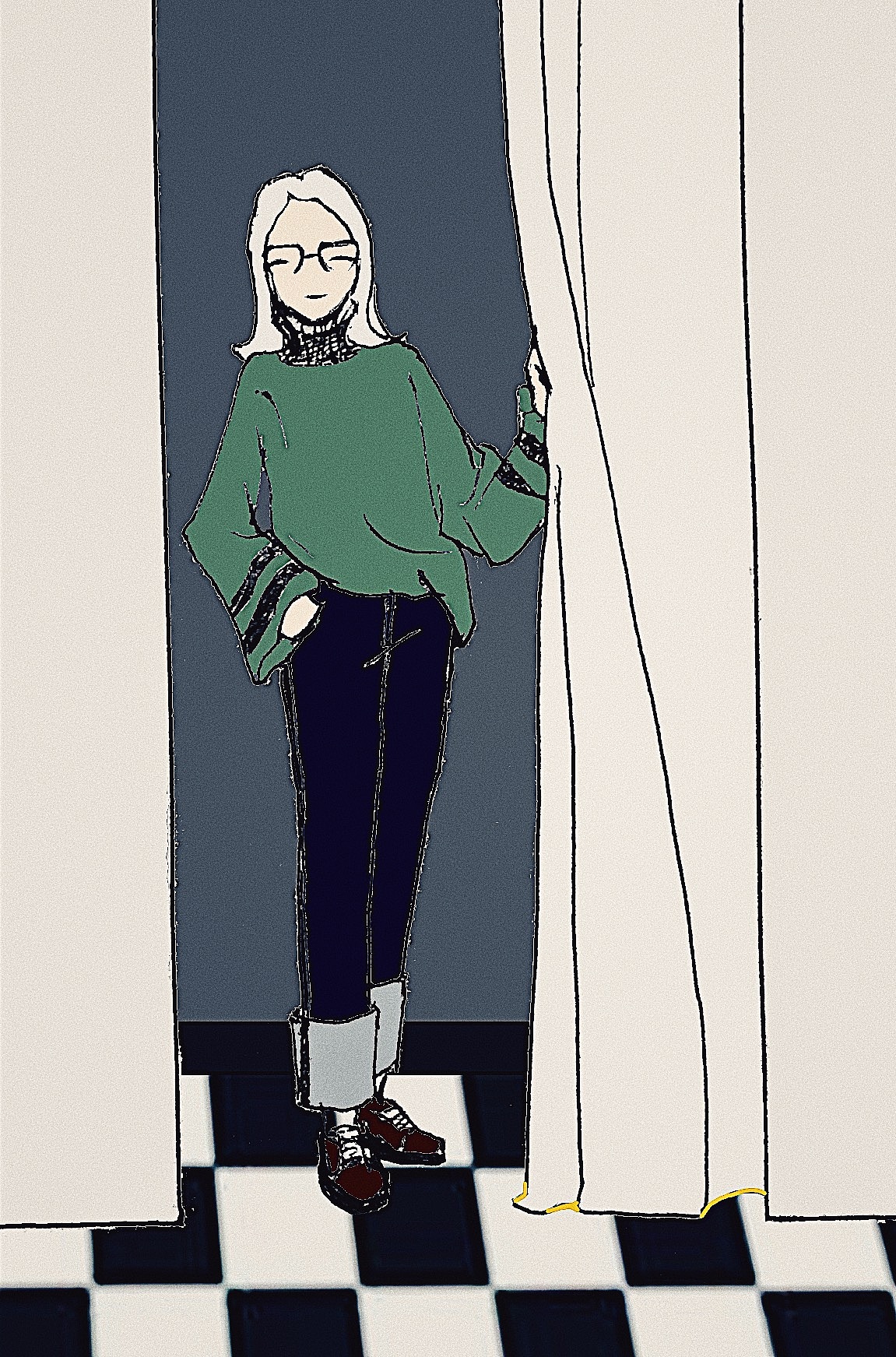 插画-试衣间的女孩儿们