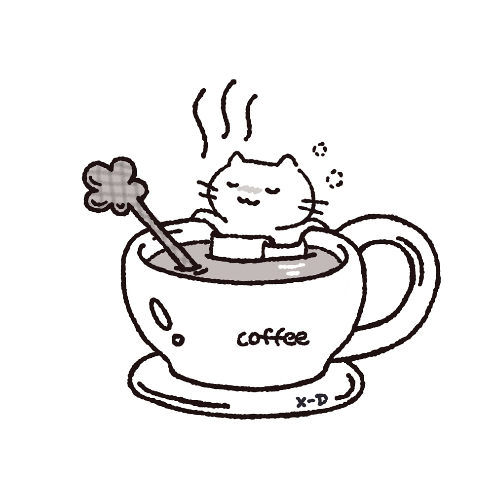 泡咖啡的修猫咪-简笔画