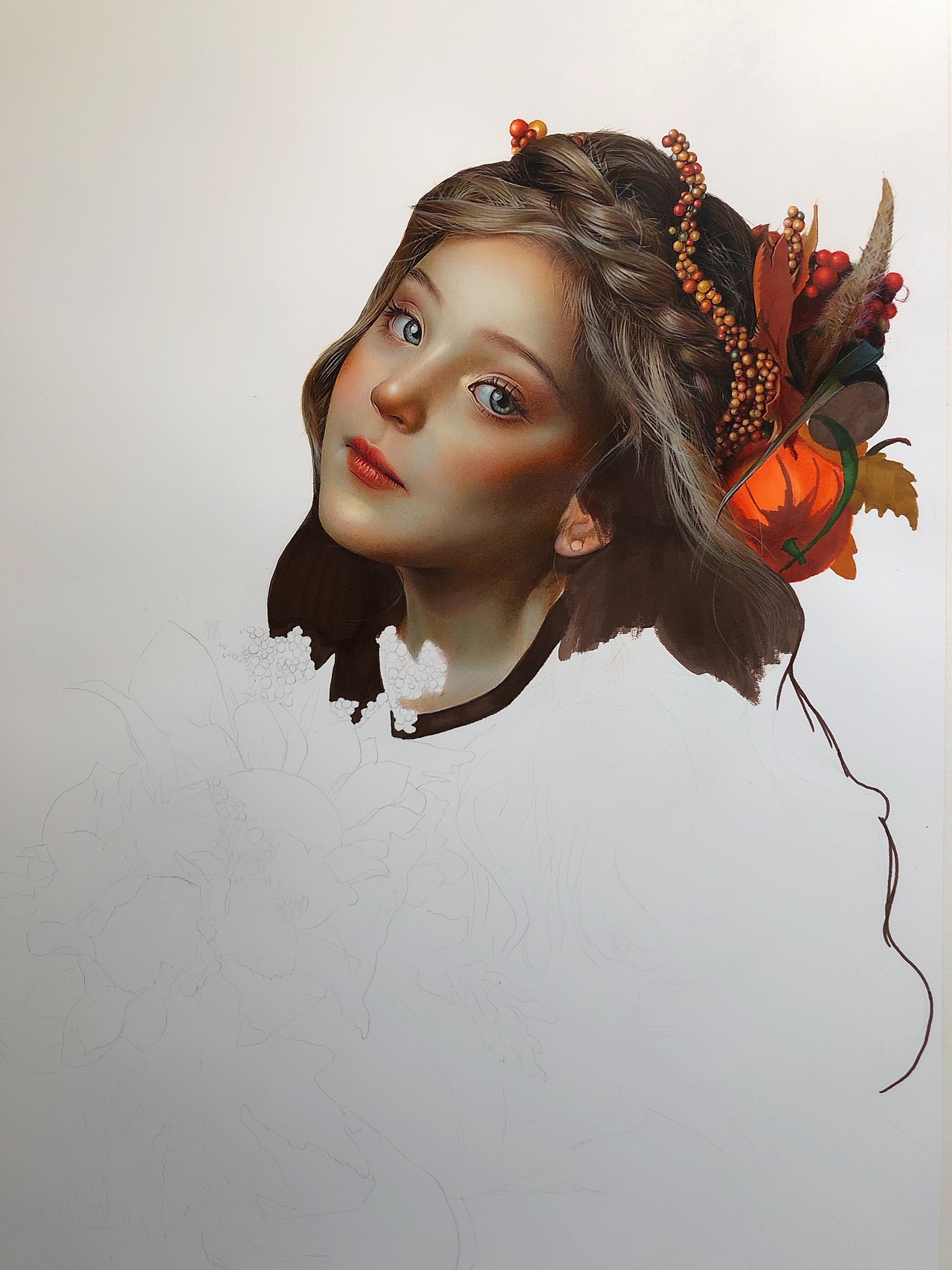 彩铅人物《秋实》