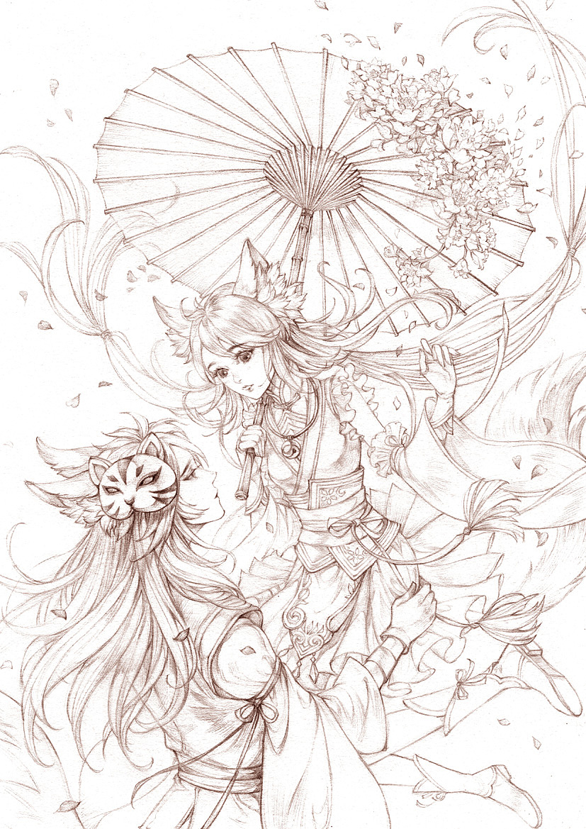 青丘双狐（图ZODY4MDY2NjQ=） - 商业插画 - 站酷设计师古戈力1原创素材 - 站酷ZCOOL