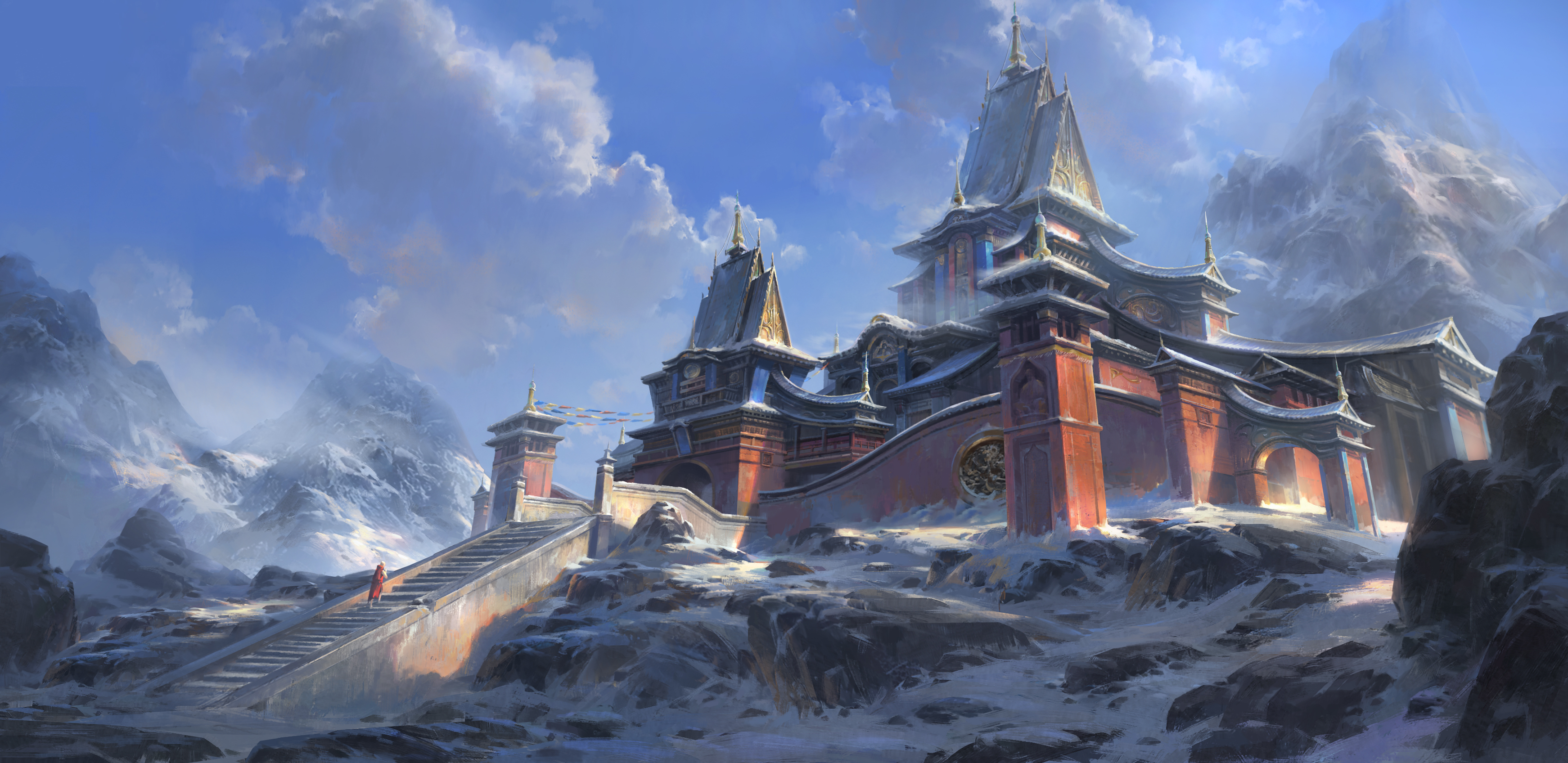 风雪山神庙背景图图片