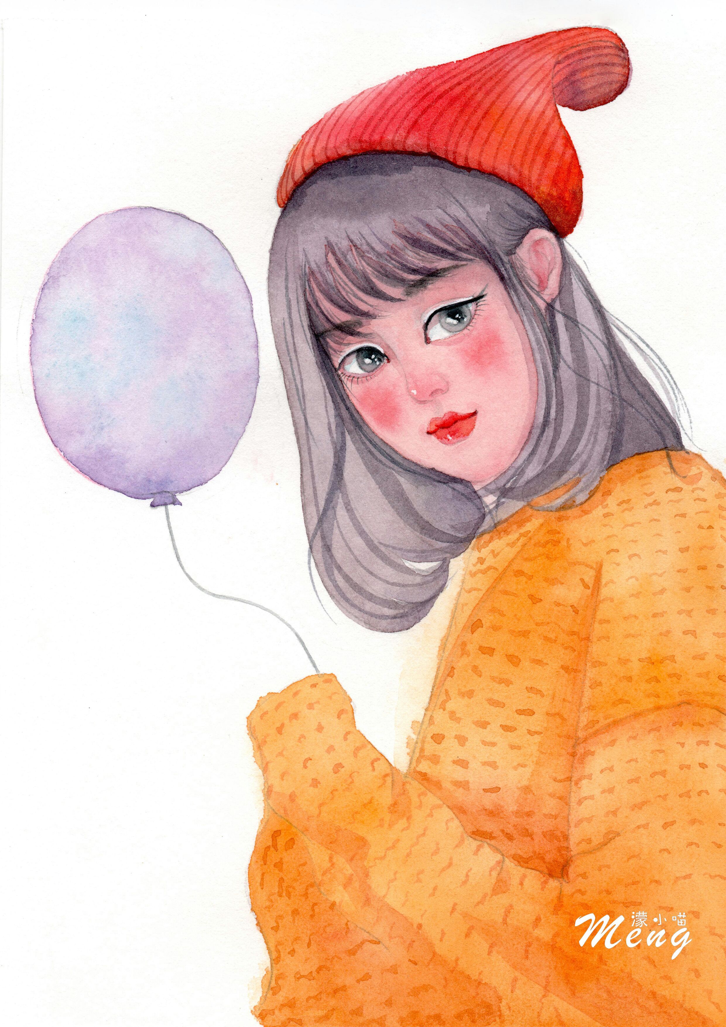 手绘水彩插画人物