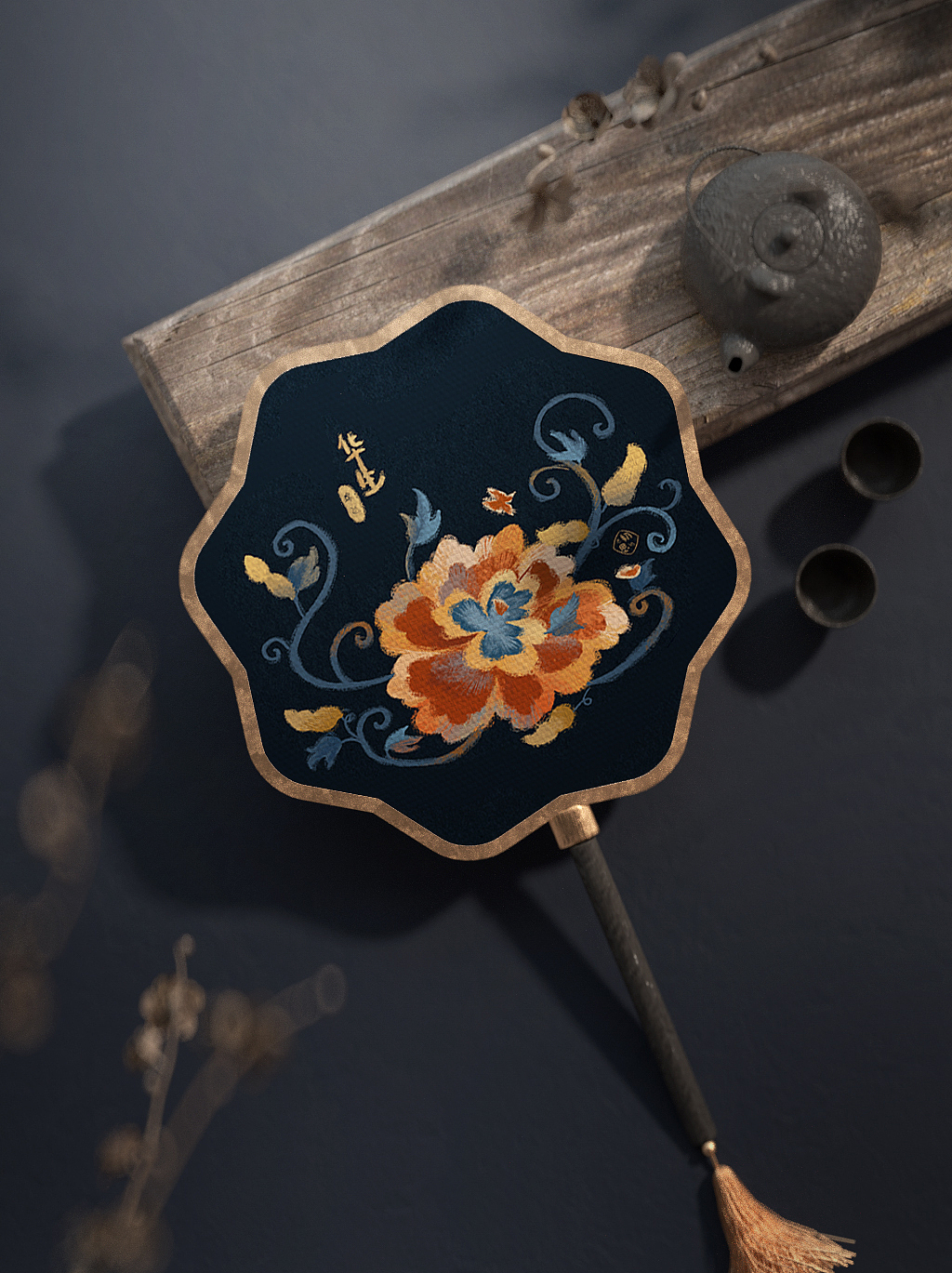 女子四重奏古风仿刺绣风格插画图案设计