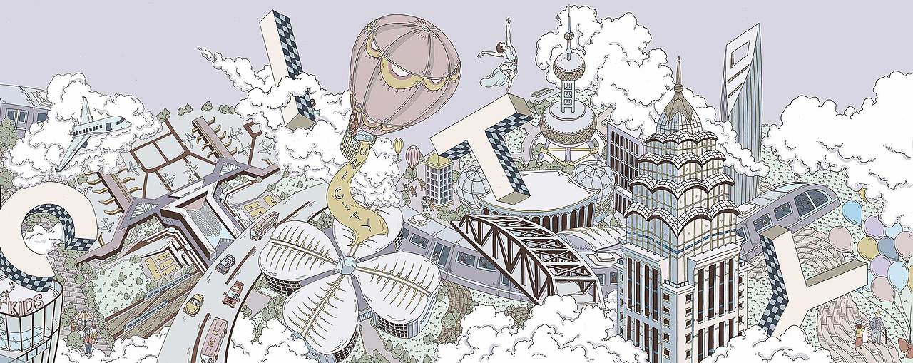上海地铁2号线万科unicity“天空之城”TOD项目插画(图ZNzE3NzIxNDg=) - 商业插画 - 站酷设计师moocheano原创素材 - 站酷ZCOOL