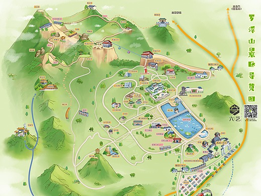 罗浮山风景区导览图卡通旅游手绘地图