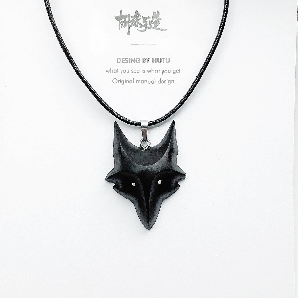 狐仙情侣吊坠—手工雕刻檀木