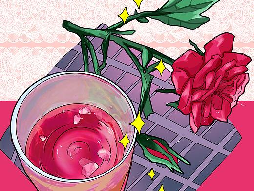 七夕美食插画-玫瑰花酿（个人主页-ZNTQ1OTkyOTI=） - 商业插画 - 站酷设计师盒飞原创素材 - 站酷ZCOOL