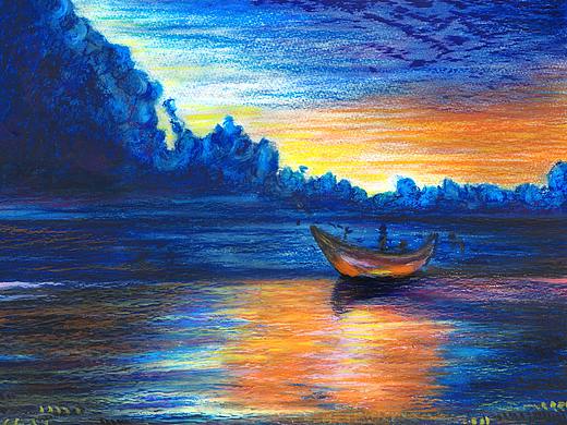 油画棒之日出印象