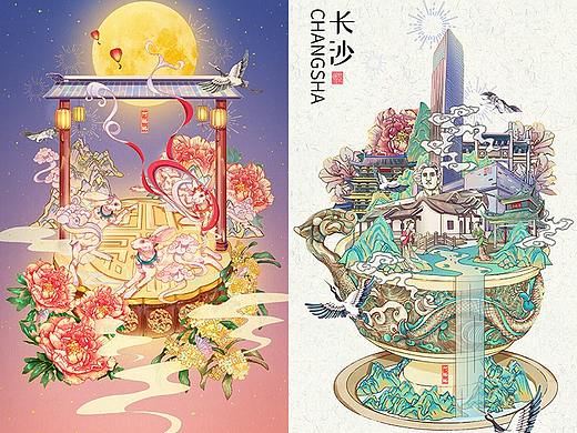 国风插画——中秋花月夜+长沙风华