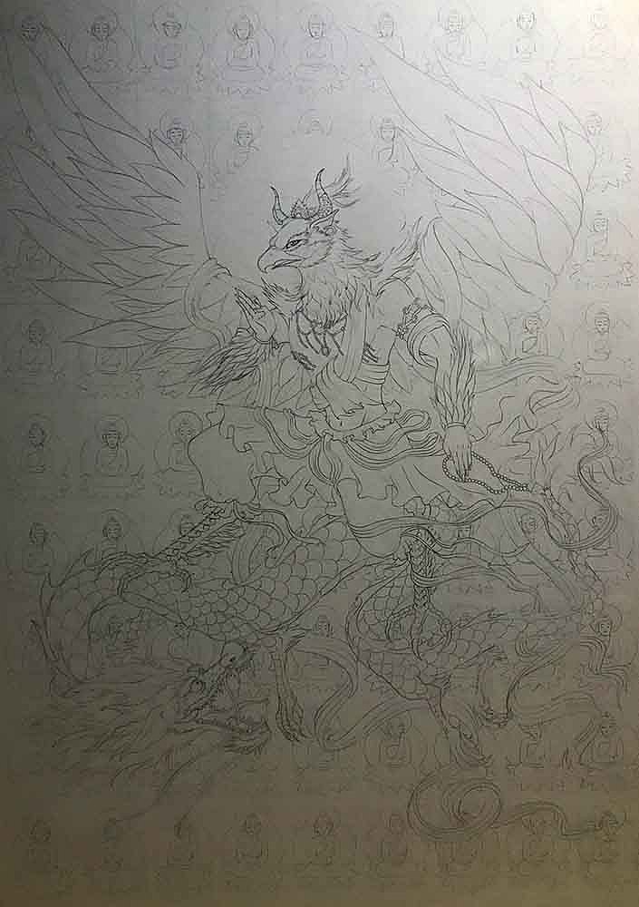 手绘作品   八部众--迦楼罗王