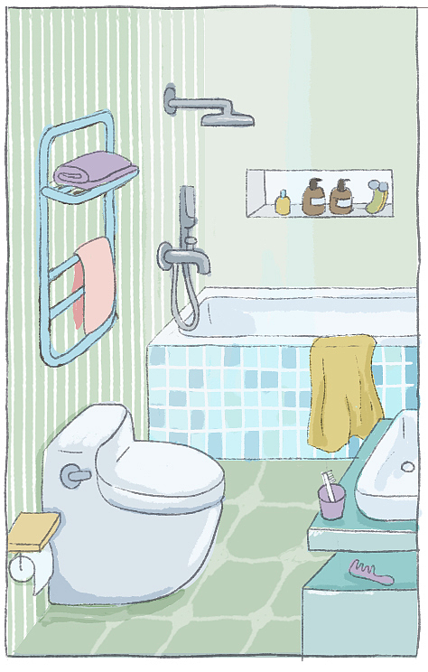 年轻夫妇的卫生间装了大浴缸还有入墙式马桶。
我自己装修的时候觉得不够实用都没装,但是真的很想要。