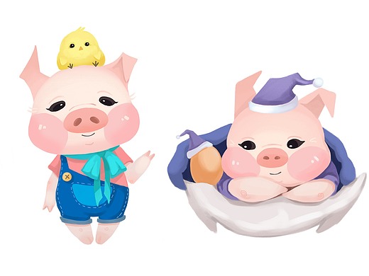 一个关于猪和鸡的卡通形象