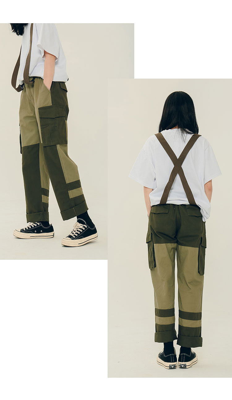 潮牌工装裤男19夏季修身束脚个性街头嘻哈吊带chic