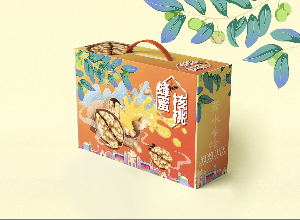 蜂蜜核桃包装礼盒手绘设计（图ZMjU3OTI4NjY4） - 包装 - 站酷设计师若水手绘包装插画原创素材 - 站酷ZCOOL
