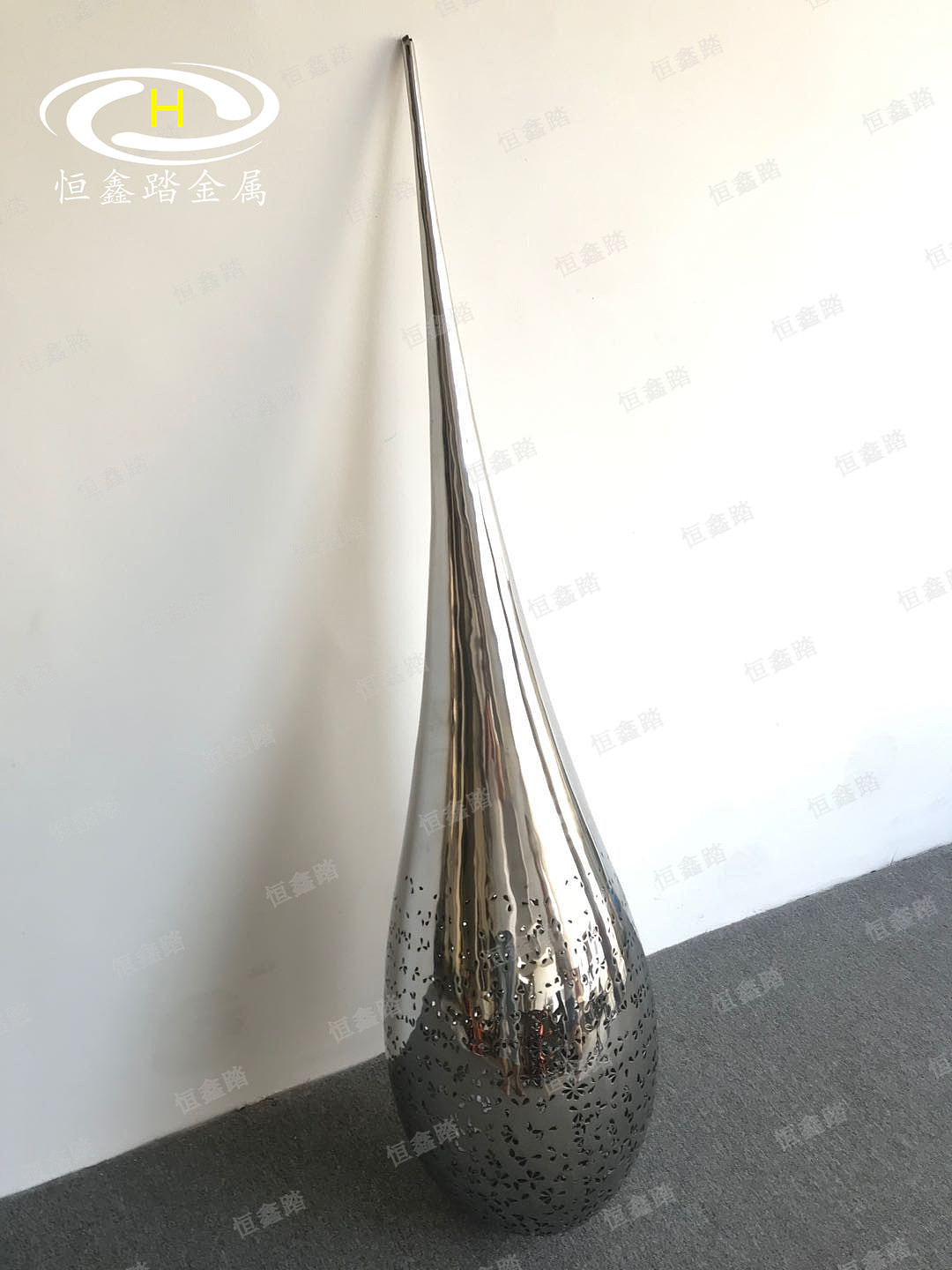 镜面不锈钢水滴雕塑 镂空造型不锈钢水滴摆件 艺术摆件