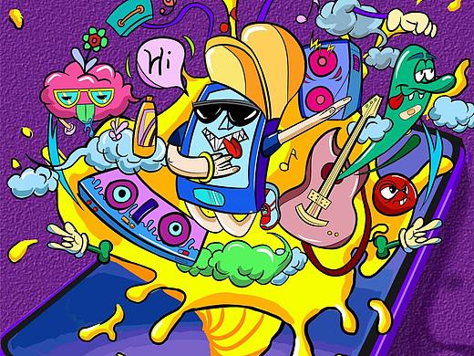 华为 荣耀10 ‘年轻潮色 勇敢做自己’（个人主页-ZMzYxMzc5NDQ=） - 商业插画 - 站酷设计师草莓象moom原创素材 - 站酷ZCOOL