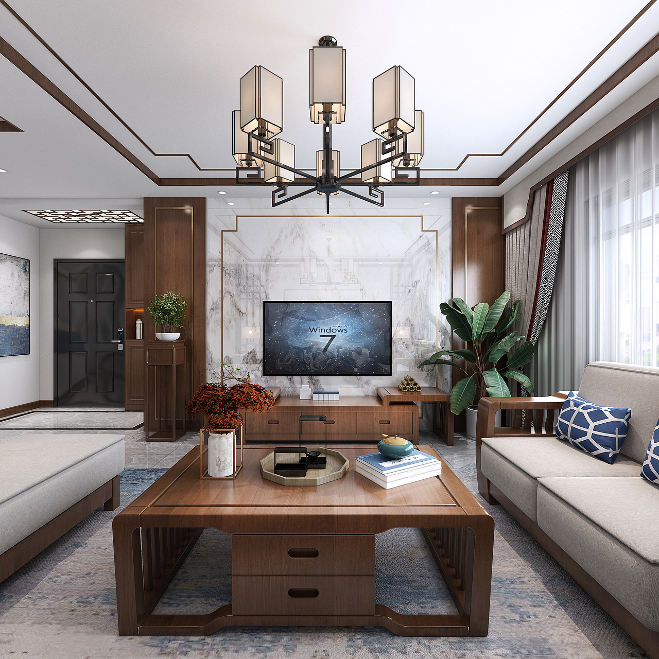 新中式平层全屋效果图（图ZMjI3MTQ1MzQ4） - 家装设计 - 站酷设计师陈轩15956513871原创素材 - 站酷ZCOOL