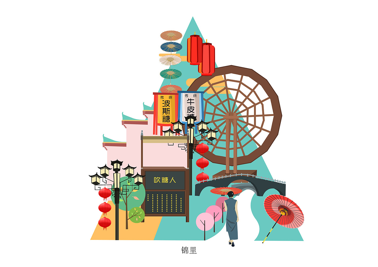 成都景点扁平插画