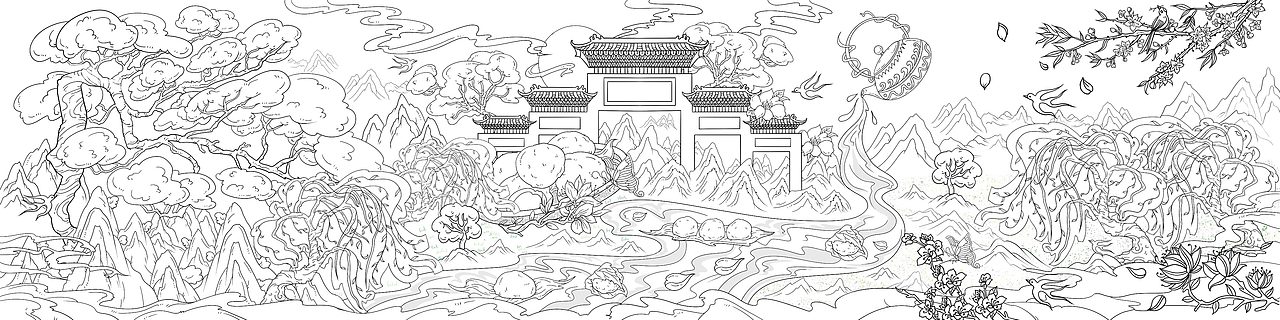 两幅春天国潮插画长卷合集_立春+踏春