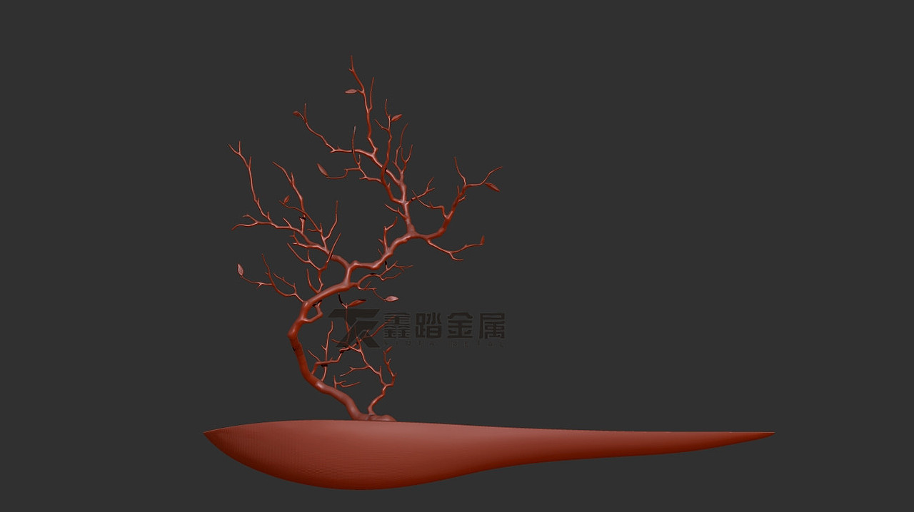 镜面不锈钢船与树枝组合雕塑、半抽象让其魅力大放异彩