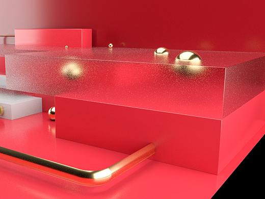 红色玻璃透明场景 C4D建模新手
