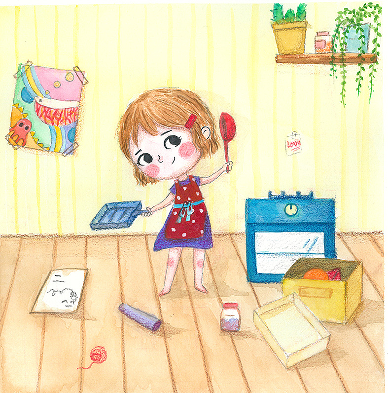 小小厨娘-儿童水彩插画