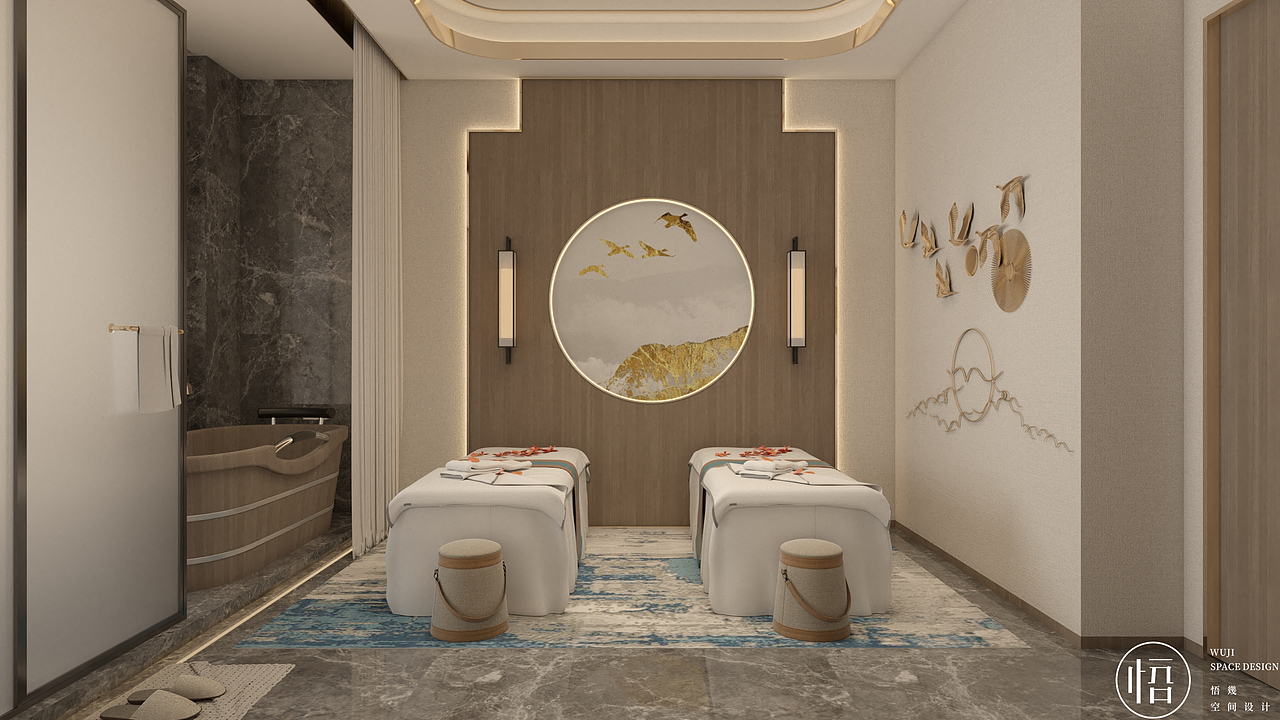 ▲美容区，Beauty Area
<br>自然木纹总是显得那么舒适温馨，<br>一踏入便让人身心愉悦，<br>宛若置身另一个空间。<br>整个空间看似随意，<br>实则暗藏纹理，<br>舒适中带着质朴。<br>墙壁上的装饰和挂画，<br>都让空间增添一丝情趣。