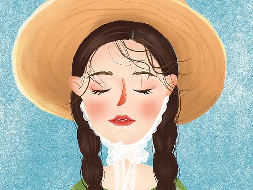 戴草帽的小女孩