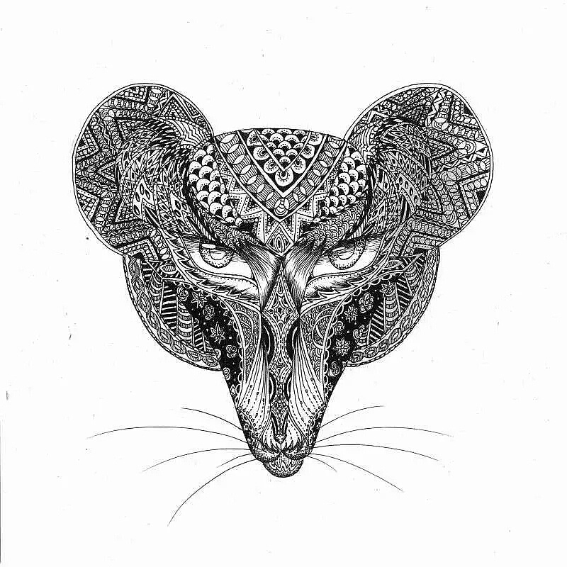 有关于十二生肖的另一种绘画方式,综合了禅绕画与剪纸风格