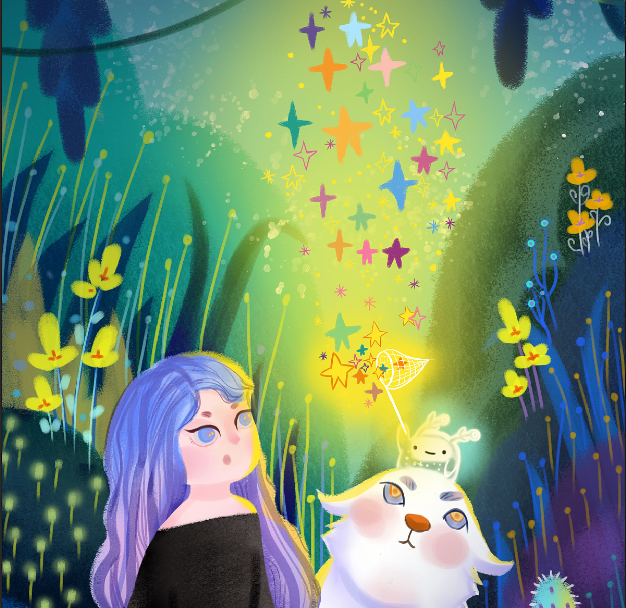 《夏夜女神》（图ZMjc2MDY0ODQw） - 儿童插画 - 站酷设计师鱼鱼慢慢慢原创素材 - 站酷ZCOOL