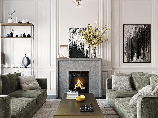 欧式总裁办公设计效果图-壁炉区