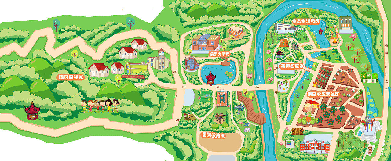 手绘地图设计农庄农场党建地图语音导览智慧旅游景区（图ZMTMzODcxODA4） - 商业插画 - 站酷设计师手绘地图原创素材 - 站酷ZCOOL