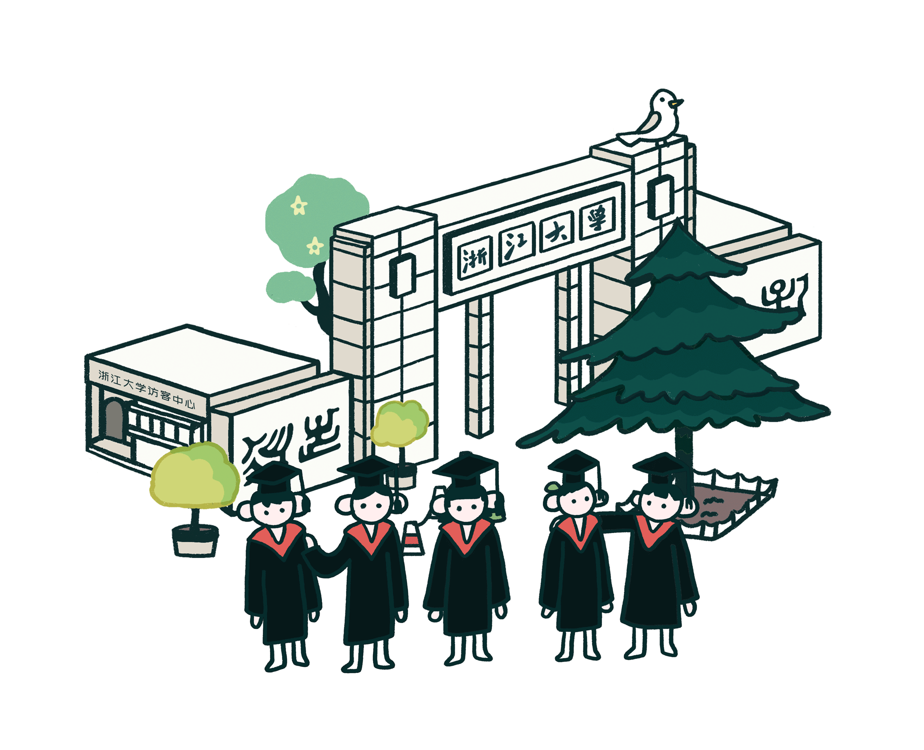 产品插画/浙江大学一眼求是园系列透明笔记本