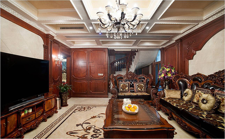 渝北融创御苑叠拼别墅装修在建工地|混搭风格设计方案装修案例