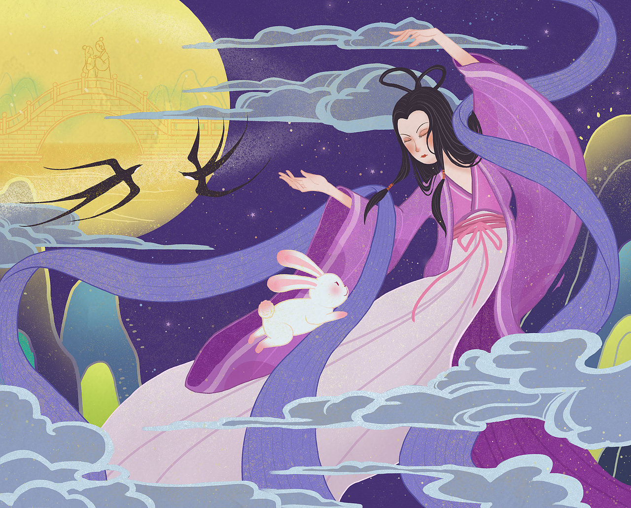 原创插画-奔个月🐇🌕