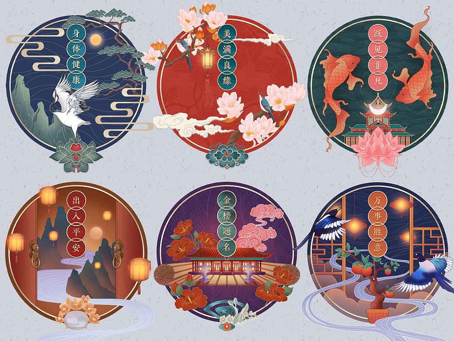 华为Huawei 新年许愿签-国潮插画系列海报（图ZMjg0NTU1ODky） - 商业插画 - 站酷设计师_天琊_原创素材 - 站酷ZCOOL